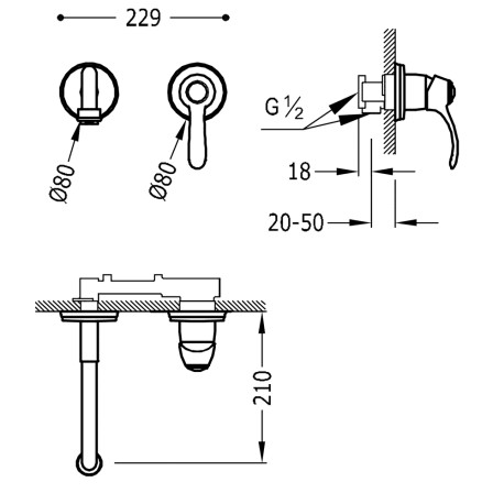 Mitigeur évier mural en Acier Bec 210 mm TRES CLASIC - TRES 24220001AC