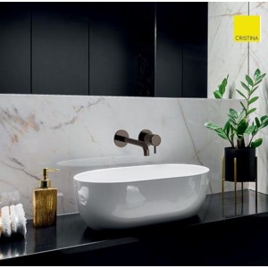 Mitigeur lavabo mural - Chromé Noir - 2 trous bec 18 cm - Cristina Ondyna TV25772