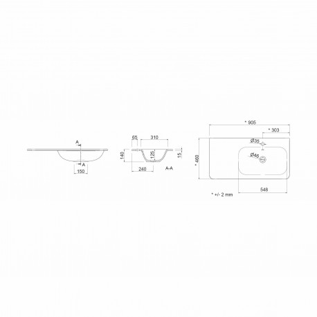 Vasque 905 coquette à gauche Mineral Solid Mat UNIIQ - SALGAR 24544