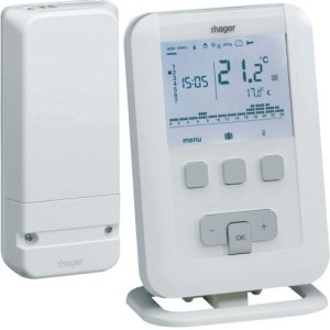 Kit Thermostat ambiance programmable digital radio Gestion du Chauffage Eau Chaude  -  HAGER EK560