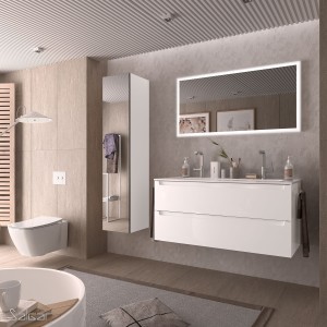 Meuble de salle de bain 1200mm 2 tiroirs Blanc Brillant MONTERREY - SALGAR 26684