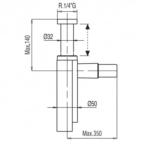 Siphon de lavabo apparent télescopique AVEC CACHE‑SIPHON  Noir métallisé - TRES 16110342KM 16110342KMTRES