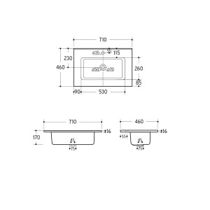 Vasque CONSTANZA 710 EN PORCELAINE BLANCHE 710 x 16 x 460 mm - SALGAR 26782 