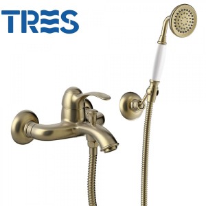 Mitigeur bain Douchette à main anticalcaire avec support orientable Finition Laiton Vieilli Mat - TRES 24217001LM