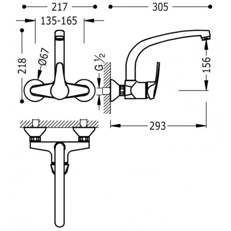 Mitigeur évier mural chrome - TRES 17033202