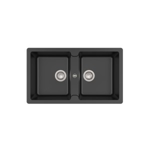 Bergen 85 2C Evier 2 Cuves Quarzex Noir - ROCA A880210940 