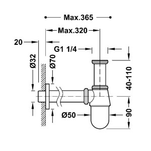 Siphon télescopique type bouteille avec bouchon de visite pour lavabo Noir Métallisé - TRES 03463430KM