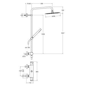 Colonne de douche thermostatique Chromé Noir Brossé Profilo - CRISTINA ONDYNA PF48675