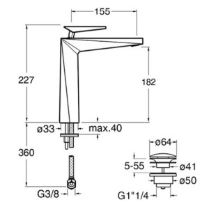 Mitigeur lavabo mi-haut avec vidage Up&Down Chromé Fractal - CRISTINA ONDYNA FT22751