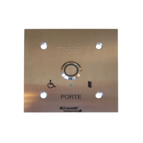 Bouton Sonore + Led Monté Sur Façade Inox 100X100 Gravée Porte Braille - COMELIT BP/308L 