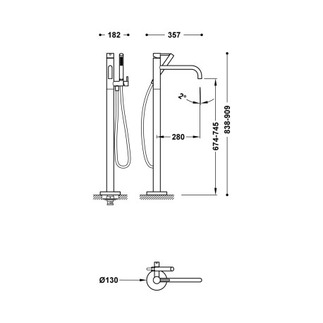 Mitigeur sur pied pour baignoire et douche1 colonne verticale Noir bronze - TRES 26247005KMB 