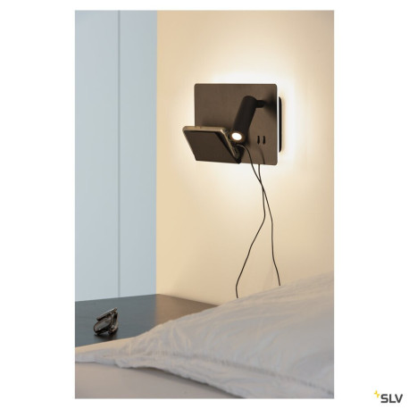 Liseuses SOMNILA SPOT applique int. liseuse gauche noir LED 13W 3000K avec port USB - SLV 1003455 