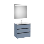 The Gap Pack 3 Tiroirs (Unik+Miroir) 800Mm Bleu Mat/ Poignées Noires - ROCA A851519548 