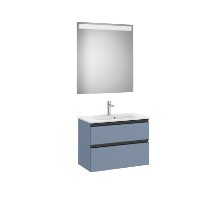 The Gap Pack Compact 2 Tiroirs (Unik+Miroir) 700Mm Bleu Mat/ Poignées Noires - ROCA A851527548 