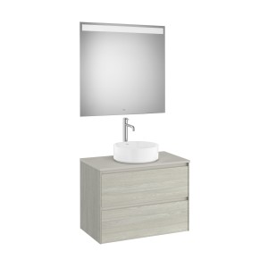 Ona Pack Meuble 2T+Plan Pr Lav Centré+Miroir 800 Chêne Bl-Roca A851716512 