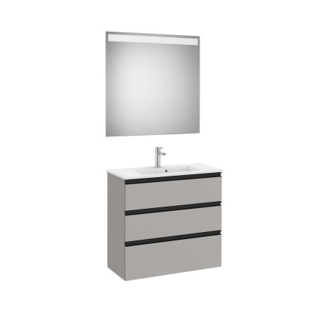 The Gap Pack Compact 3T (Unik+Miroir) 800Mm Gris Moyen Mat/Poignées Noires - ROCA A851530547 