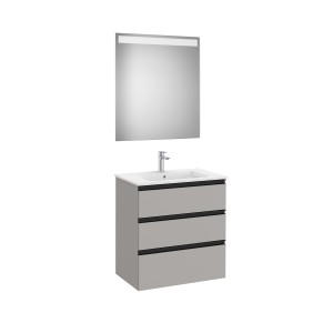 The Gap Pack 3 Tiroirs (Unik+Miroir) 700Mm Gris Moyen Mat/Poignées Noires - ROCA A851518547 