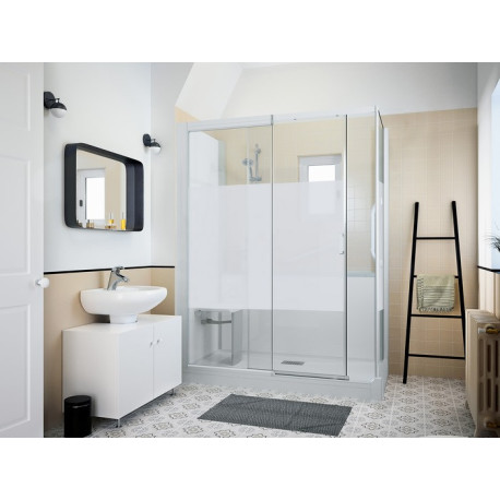 Kinemagic7 Sérénité 140x80 Angle Coulissant Mixte Dépoli 1 bande Thermostatique - KINEDO KT-1408-AMC-DB3-GS1 