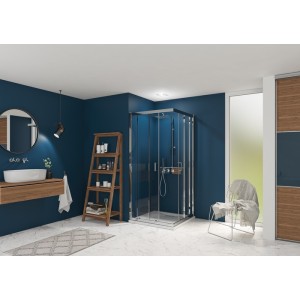 Smart Express Porte Coulissante Angle 70X190 Cmprofile Chrome Verre Transparent - KINEDO PA1920CTNE 