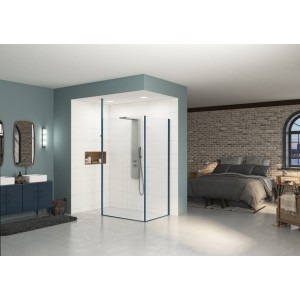 Paroi Ekinox renvoi angle 90 profilé kobalt, verre transparent - KINEDO PA4262KTNE 