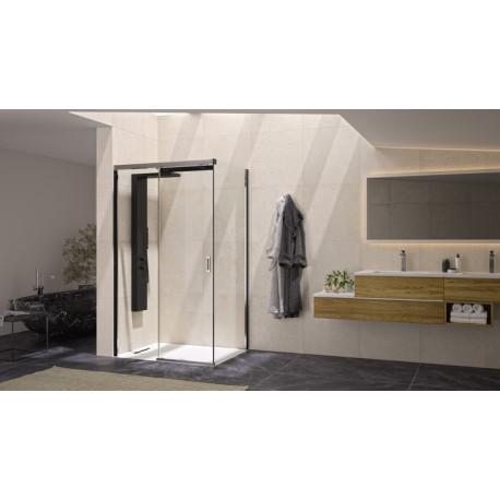 Paroi Flat 8mm retour 80 profilé chromé verre transparent, fixe à droite - KINEDO PA781CTNED 