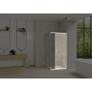 Smart Design accès d'angle coulissant 100 profilé chromé verre transparent d - KINEDO PA90276CTNED 