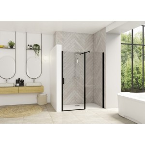 Smart Design porte centrale sans seuil 180 profilé noir verre transparent - KINEDO PA9067NTNE 