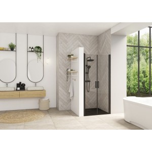 Smart Design 2 portes pivotantes sans seuil 80 profilé noir verre transparent - KINEDO PA9072NTNE 