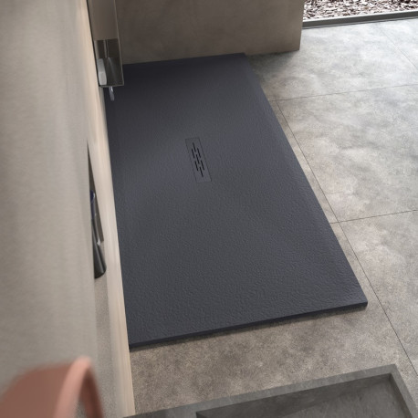 Receveur Kinemoon Style texture pierre lunaire blanc 160x80 bonde centrale - KINEDO RD776 