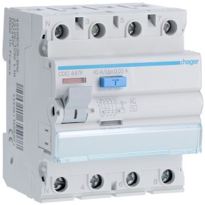 Inter dif 4P 40A 30mA AC 60Hz - INTER. DIFF. TETRA.  HAGER CDC447F 