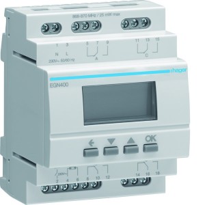 Interrupteur horaire électronique 4 voies annuelle, astronomique, crépusculaire - HAGER EGN400 