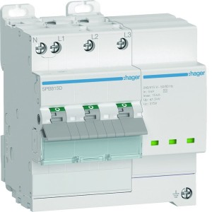 Parafoudre T2 3P+N auto-protégé 15KA voy - HAGER SPB815D 