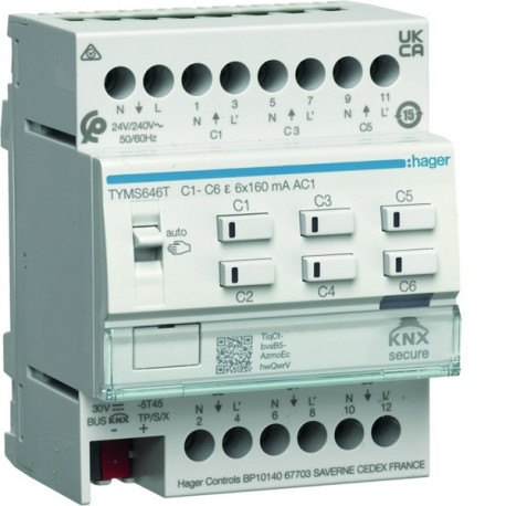 Module 6 sorties chauffage TRIAC / config mode easy/ETS - HAGER TYMS646T 