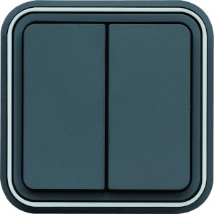 cubyko Double interrupteur va-et-vient  encastré à griffes gris IP55 - HAGER WNE040G 