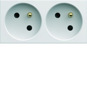 Prise de courant double speciale goulotte gallery 2P+T 16A pure carton de 50 - HAGER WXF422B50 