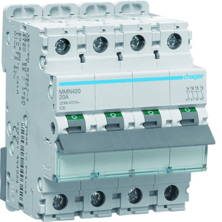 Disjoncteur magnétique 4P 25kA 20A 400V access. indicateur IEC 947-2 - HAGER MMN420 