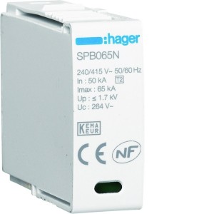 Cartouche N-PE Uc 260V In 20kA Imax 65kA Up 1,5kV - HAGER SPB065N 