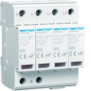 Parafoudre 4P T2 TNS/TT Uc 275V In 20kA Imax 40kA telesignalisation - HAGER SPB440R 