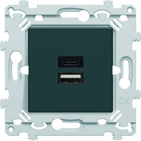 Chargeur Dble USB A+C anthracite - HAGER WE113A 