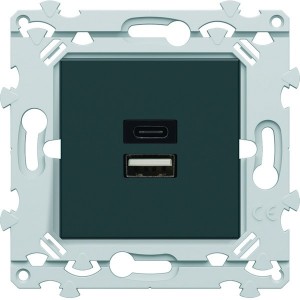 Chargeur Dble USB A+C anthracite - HAGER WE113A 