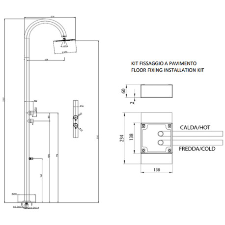 Colonne de douche extérieure à mitigeur double progressif chromé Tetis - Bossini L00390030