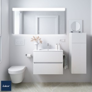 Meuble salle de bain 2 tiroirs FUSSION LINE 700 blanc brillant - SALGAR 96688