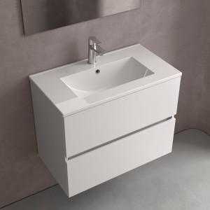 Meuble salle de bain 2 tiroirs FUSSION LINE 700 blanc brillant - SALGAR 96688