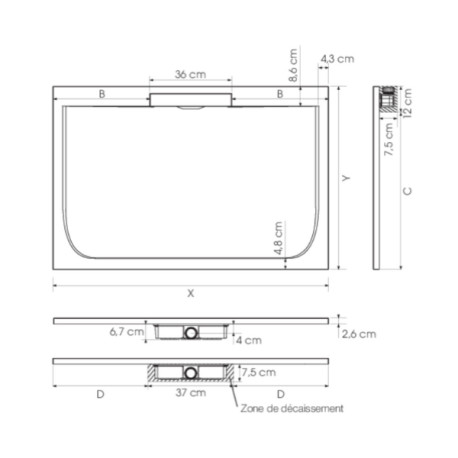 Receveur extra-plat 140x80 Kineline BPC gris pierre - KINEDO RD2004P