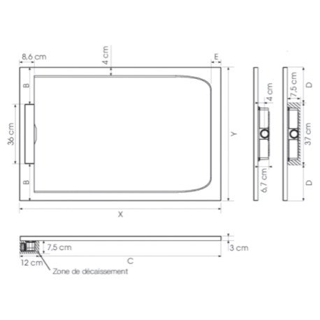Receveur extra-plat 140x80 Kineline BPC gris pierre - KINEDO RD2004P