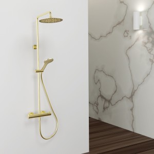 Colonne de douche thermostatique pomme rond 25 or brosse - CRISTINA ONDYNA OG48896P 