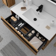 Meuble salle de bains + Vasque 100cm 2 tiroirs Chêne Africain ATTILA - SALGAR 104920