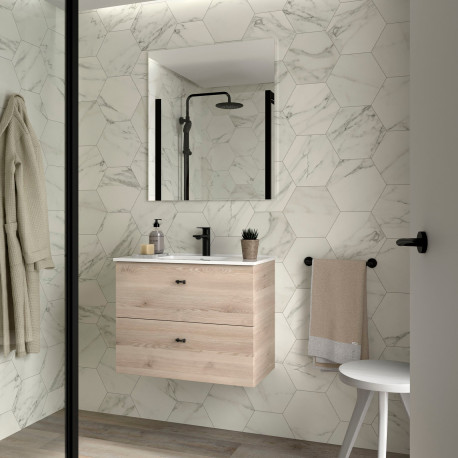 Meuble salle de bains et plan de vasque 70cm 2 tiroirs Chêne Naturel INARA - SALGAR 113680