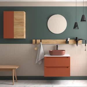 Meuble de salle de bain MONTERREY 700 2 tiroirs métalliques TERRACOTA - SALGAR 103612 