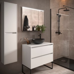 Meuble salle de bains et plan de toilette 80cm 2 tiroirs White Satin NOJA - SALGAR 105472